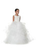 Beaded White Lace Tulle V Back Ruffled Flower Girl Dress